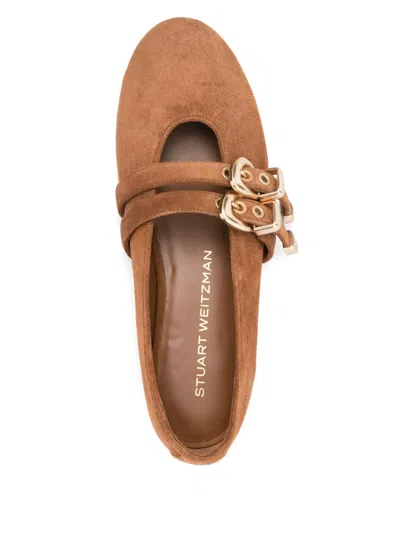 Stuart Weitzman Maven Suede Buckle Mary Jane Ballerina Flats In Multi