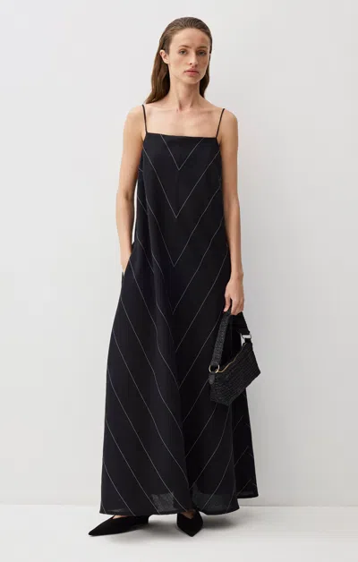 Mavi Cami Strap Maxi Dress In Black Beige Stripe