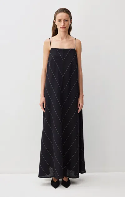 Mavi Cami Strap Maxi Dress In Black Beige Stripe