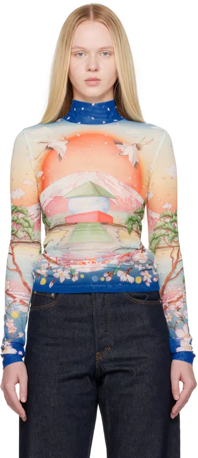 Casablanca "tennis Club" Mesh Top In Multi