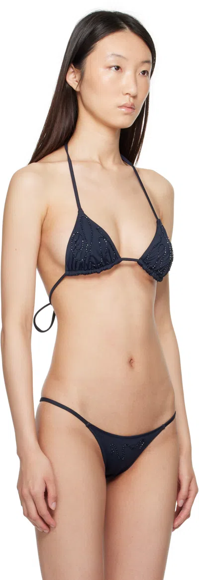 Paloma Wool Sharpie Beaded Triangle Bikini Top In Blue