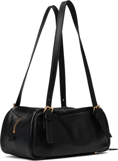 Versace Tag Bowling Black Shoulder Bag With Metallic Logo Lettering And Medusa Head Pendant In Leather Woman