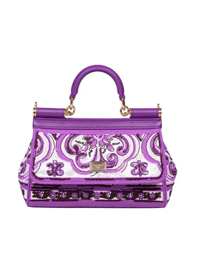 Dolce & Gabbana Small Sicily Leather Handbag In Purple