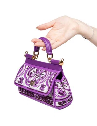 Dolce & Gabbana Small Sicily Leather Handbag In Purple