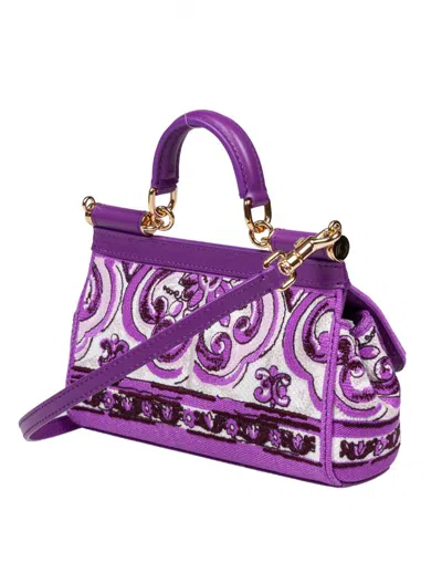 Dolce & Gabbana Small Sicily Leather Handbag In Purple
