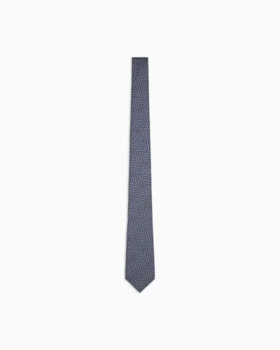 Giorgio Armani Asv Silk Tie With Chevron Print In Blue