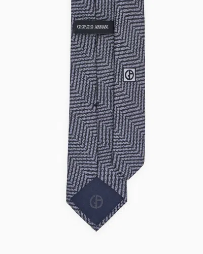 Giorgio Armani Asv Silk Tie With Chevron Print In Blue