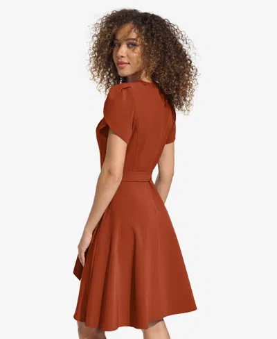 Calvin Klein Women's Short-sleeve Fit & Flare Dress In Gold