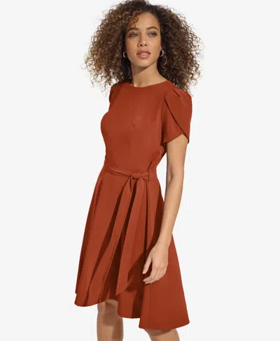 Calvin Klein Women's Short-sleeve Fit & Flare Dress In Gold