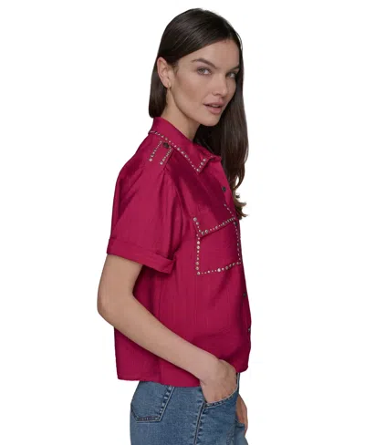 Karl Lagerfeld Womens Studded Short Sleeve Shirt Xs P Xl In Pink