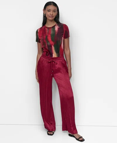 Dkny Crushed Drawstring Wide Leg Pants In Red