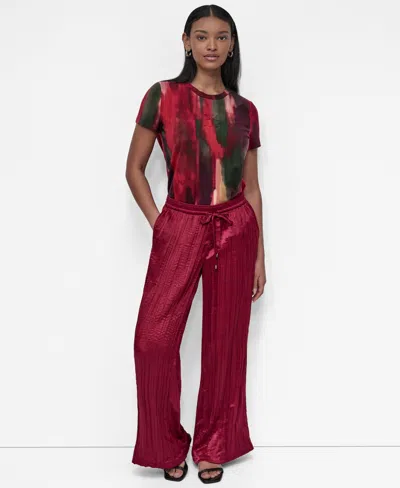 Dkny Crushed Drawstring Wide Leg Pants In Red