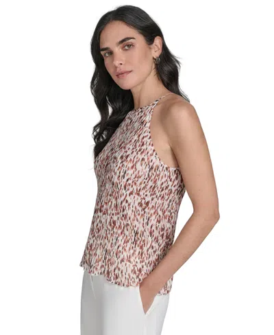 Calvin Klein Petite Printed Pleated Sleeveless Halter Top In Multi