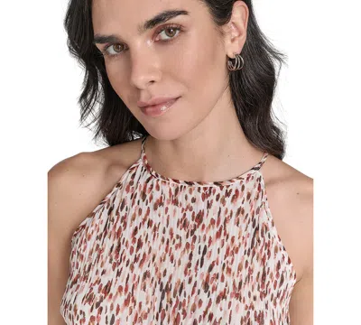 Calvin Klein Petite Printed Pleated Sleeveless Halter Top In Multi