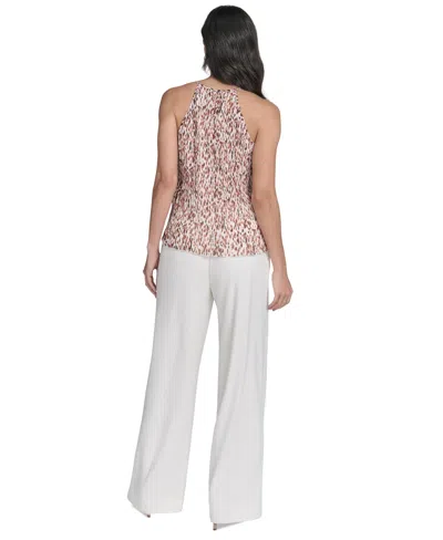 Calvin Klein Petite Printed Pleated Sleeveless Halter Top In Multi