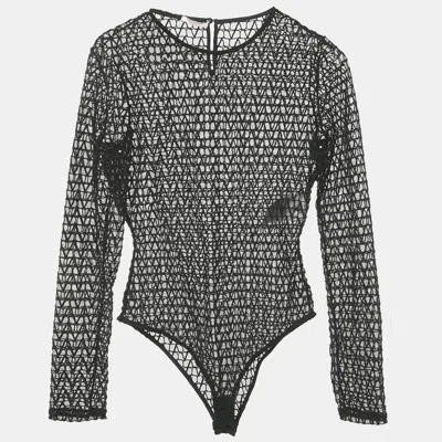 Pre-owned Valentino Black Mesh Toile Iconographe Bodysuit M