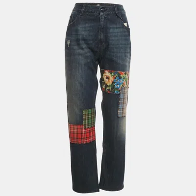 Pre-owned Love Moschino Blue Patch Work Denim Jeans Xl Waist 36"