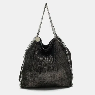 Pre-owned Stella Mccartney Black/gold Faux Suede Large Falabella Tote