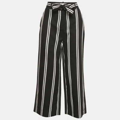 Pre-owned Maje Black Striped Gabardine Belted Wide-leg Pants S