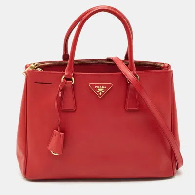 Pre-owned Prada Red Saffiano Lux Leather Medium Double Zip Tote