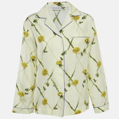 Pre-owned Burberry Yellow Dandelion-print Silk Pyjama Shirt Xs