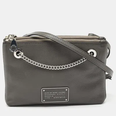 Pre-owned Marc By Marc Jacobs Grey Leather New Too Hot To Handle Double Decker Crossbody Bag