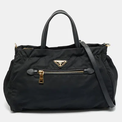 Pre-owned Prada Black Nylon And Saffiano Leather Front Zip Tote