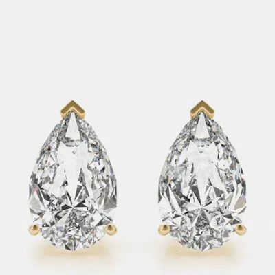 Pre-owned Fara 14k Yellow Gold Pear Shaped Lab Grown Diamond Earring Studs (3.00 Ct)
