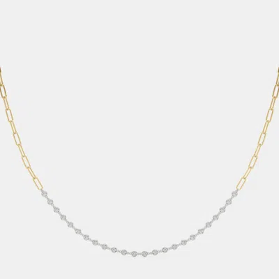Pre-owned Fara 14k Yellow And White Gold Lab Grown Diamond By The Yard Necklace With Paperclip Chain (2.00 Ct)