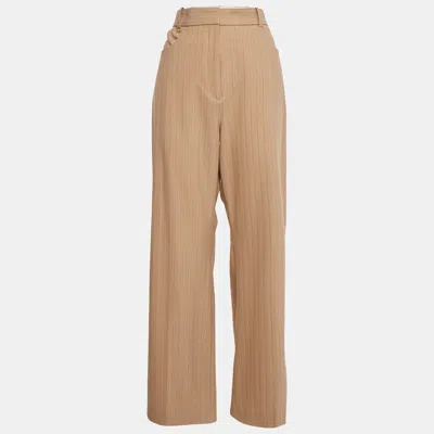 Pre-owned Maje Brown Striped Wool Blend Trousers L