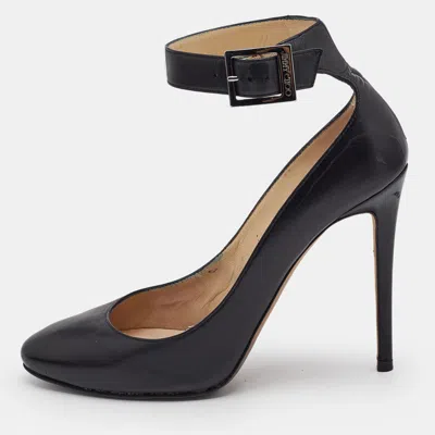 Pre-owned Jimmy Choo Black Leather Helena Ankle Cuff Pumps Size 38.5