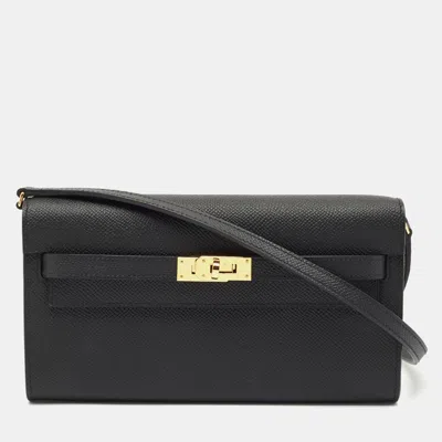 Pre-owned Hermes Hermès Noir Epsom Leather Kelly To Go Wallet In Black