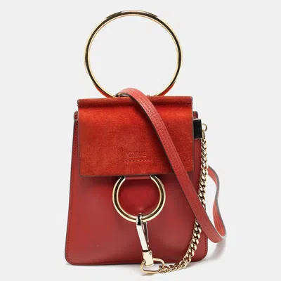 Pre-owned Chloé Brick Leather And Suede Mini Faye Crossbody Bag