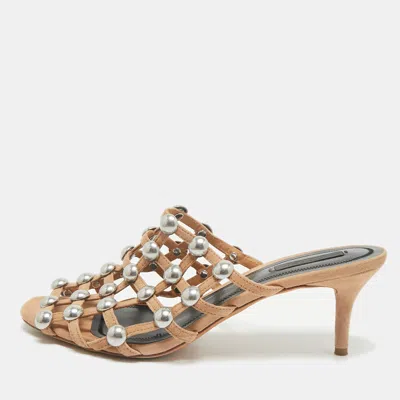 Pre-owned Alexander Wang Nude Suede Sadie Studded Caged Mule Sandals Size 39