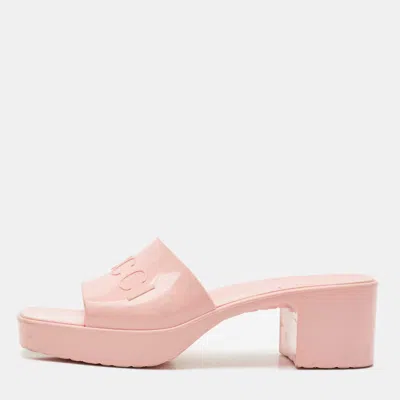Pre-owned Gucci Pink Rubber Logo Platform Slides Size 36