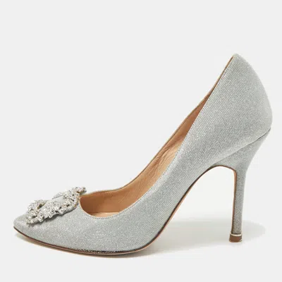 Pre-owned Manolo Blahnik Silver Lurex Fabric Hangisi Pumps Size 37.5
