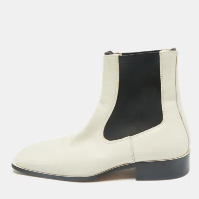 Pre-owned Celine White Leather Square Toe Ankle Boots Size 36