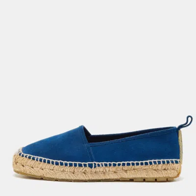 Pre-owned Balenciaga Blue Suede Espadrille Flats Size 40
