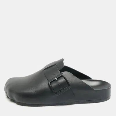 Pre-owned Balenciaga Black Leather Buckle Sunday Flat Mules Size 41