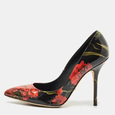Pre-owned Dolce & Gabbana Multicolor Floral Print Patent Leather Pointed Toe Pumps Size 37.5