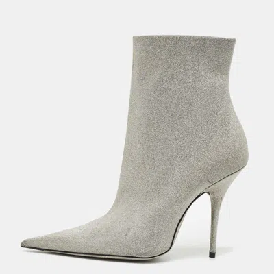 Pre-owned Balenciaga Silver Glitter Knife Pointed Toe Mid Calf Length Boots Size 39