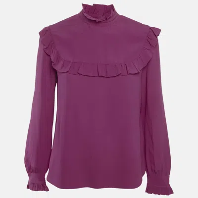 Pre-owned M Missoni Pink Silk Ruffled Long Sleeve Shirt