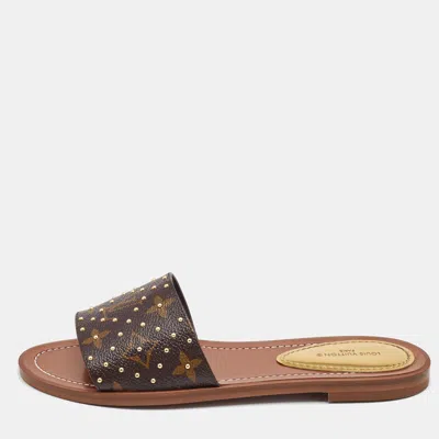 Pre-owned Louis Vuitton Monogram Canvas Studded Lock It Flat Slides Size 36