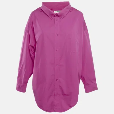 Pre-owned Balenciaga Pink Logo Print Cotton Oversized Shirt S