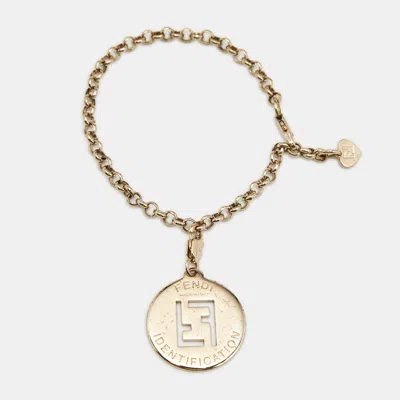 Pre-owned Fendi Ff Identification Charm Gold Tone Bracelet