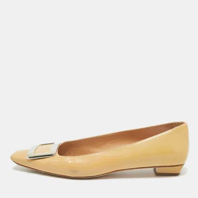 Pre-owned Roger Vivier Beige Leather Trompette Flats Size 40.5 In Sand