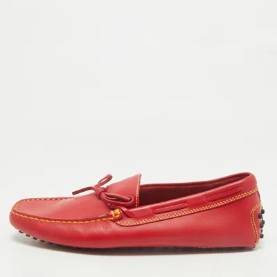 Pre-owned Tod's Red Leather Slip On Loafers Size 41.5