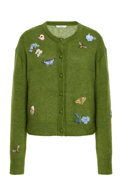 Erdem Embellished Alpaca-blend Cardigan In Green