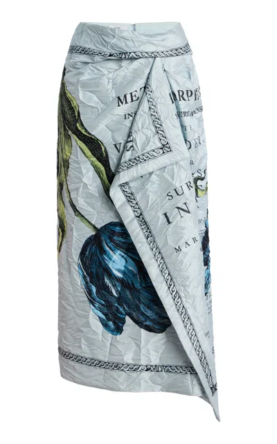 Erdem Printed Draped Midi Skirt In Multi