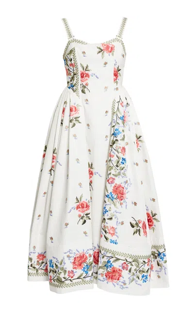 Erdem Floral Bustier Cotton Midi Dress In White